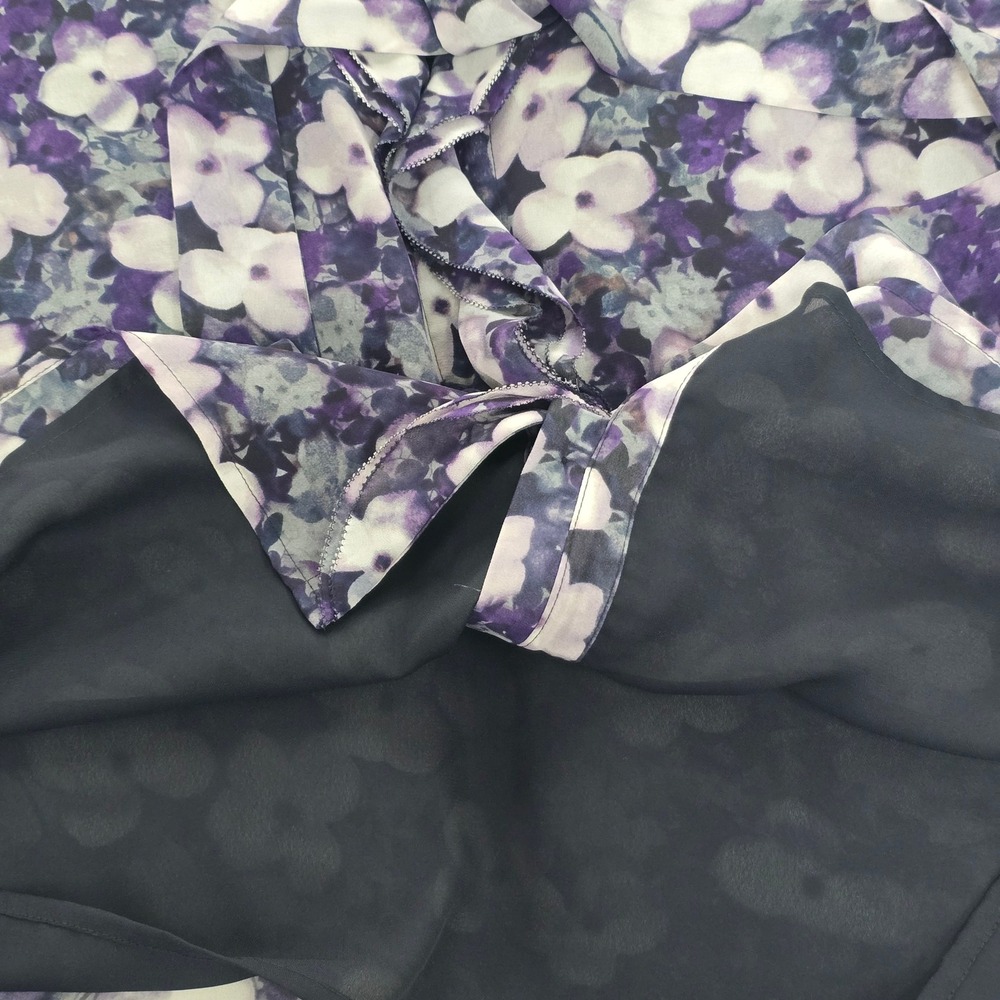 Jones New York Petite Purple Floral Chiffon Button Front Blouse 12P Long Sleeve - Picture 5 of 10